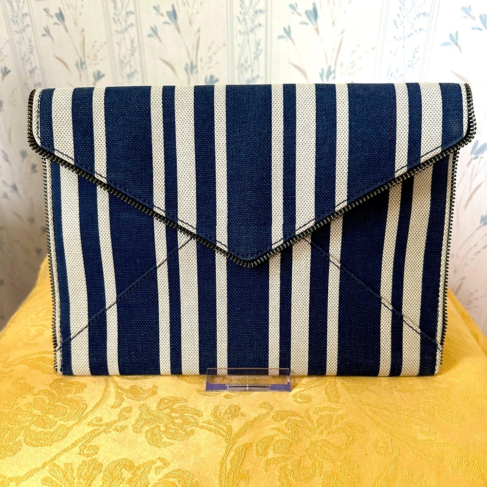 Rebecca Minkoff Striped Blue and White Clutch - Picture 1 of 15